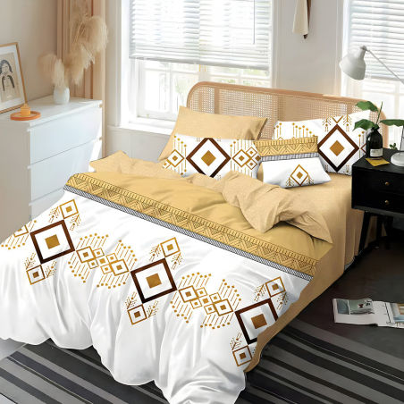 Двулицев спален комплект от 6 части с ластик - Жълти ромбове