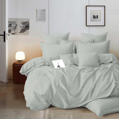 Едноцветен спален комплект от 6 части с ластик - Светлорезедав