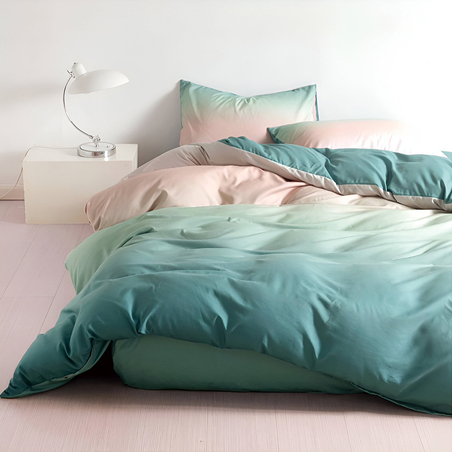 Двулицев спален комплект от 4 части без ластик - Преливащ ментов