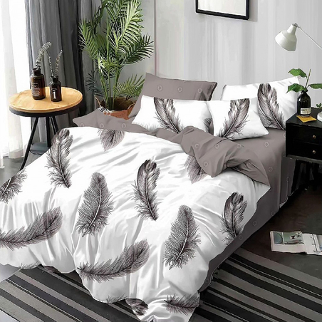 Двулицев спален комплект от 6 части с ластик - Сиви пера