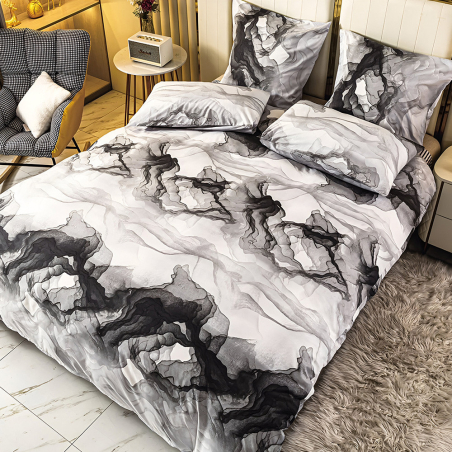 Двулицев спален комплект от 4 части с ластик (за приста) - Мраморен блясък