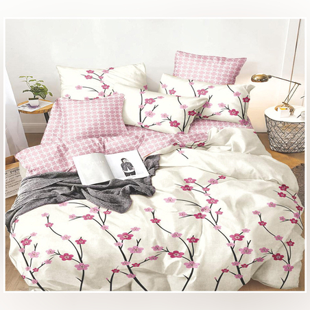 Двулицев спален комплект от 4 части без ластик - Розов изгрев