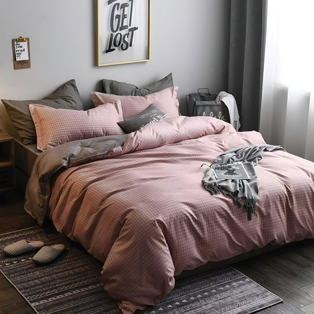 Двулицев спален комплект от 4 части без ластик - Розови нюанси