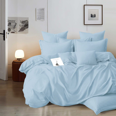 Едноцветен спален комплект от 6 части с ластик - Светлосин