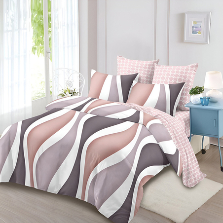 Двулицев спален комплект от 6 части без ластик - Розово рае