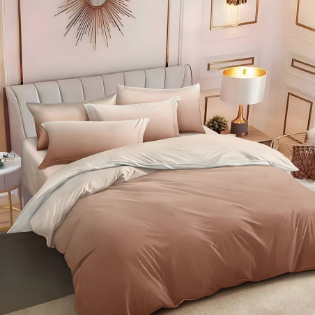 Двулицев спален комплект от 6 части с ластик - Преливащ кафяв