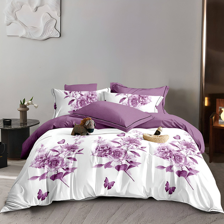 Двулицев спален комплект от 6 части без ластик - Лилава сутрин