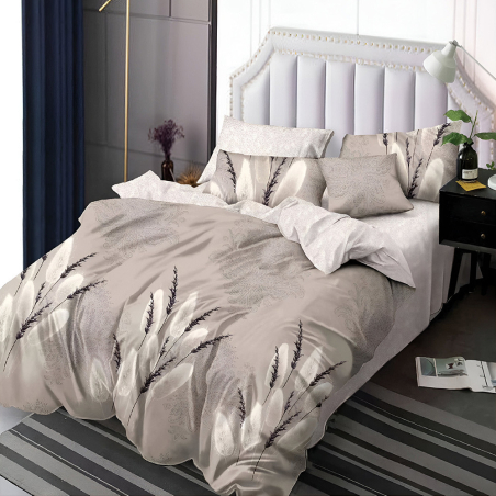 Двулицев спален комплект от 6 части с ластик - Кафе с мляко