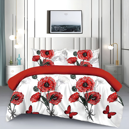 Двулицев спален комплект от 4 части без ластик (за приста) - Червен карамфил