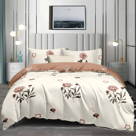 Двулицев спален комплект от 4 части без ластик (за приста) - Цветен романс