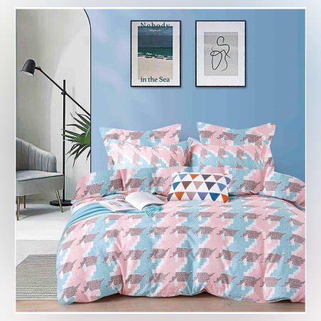 Двулицев спален комплект от 4 части без ластик (за приста) - Розово море