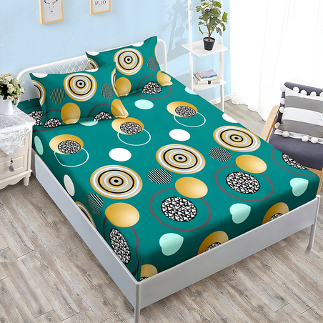 Спален комплект от 3 части с ластик - Зелен кръговрат