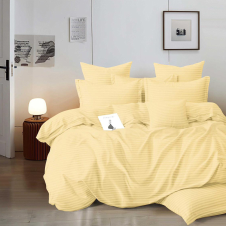 Едноцветен спален комплект от 6 части с ластик - Жълт