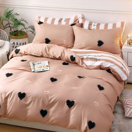 Двулицев спален комплект от 4 части с ластик (за приста) - Сърчица