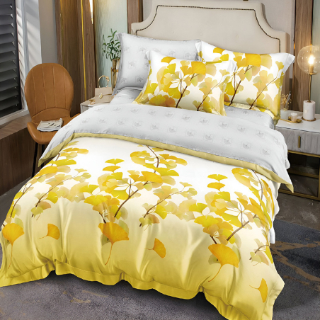 Двулицев спален комплект от 6 части с ластик - Жълто