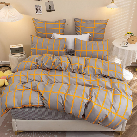 Двулицев спален комплект от 4 части с ластик (за приста) - Елегантно оранжево