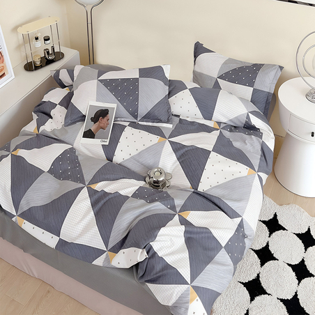 Двулицев спален комплект от 4 части без ластик (за приста) - Сив лукс