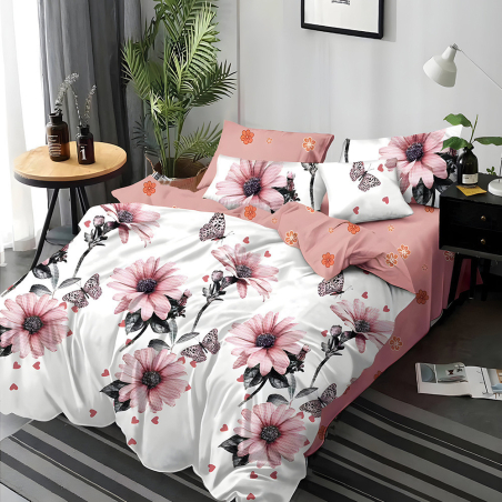 Двулицев спален комплект от 6 части с ластик - Розов гербер