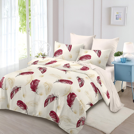 Двулицев спален комплект от 6 части без ластик - Червени пера