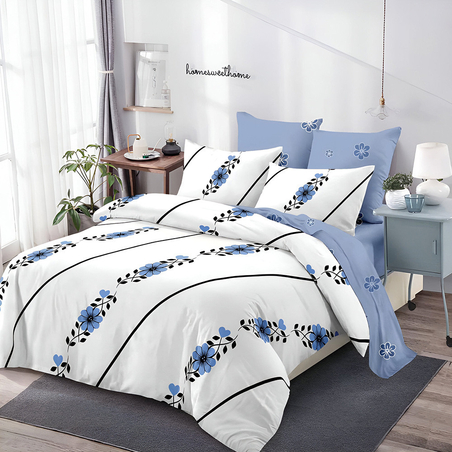 Двулицев спален комплект от 6 части без ластик - Син блян