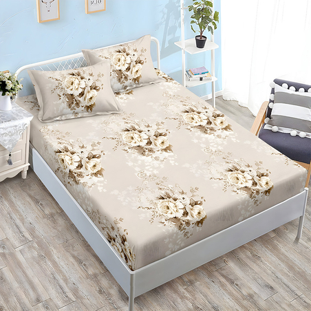 Спален комплект от 3 части с ластик - Кафяви рози