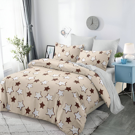 Двулицев спален комплект от 6 части без ластик - Бежови звезди