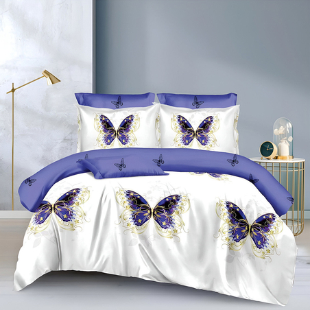 Двулицев спален комплект от 6 части без ластик - Лилави пеперуди