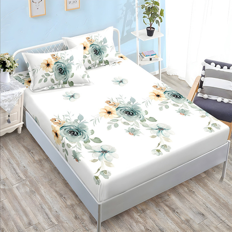 Спален комплект от 3 части с ластик - Сини рози