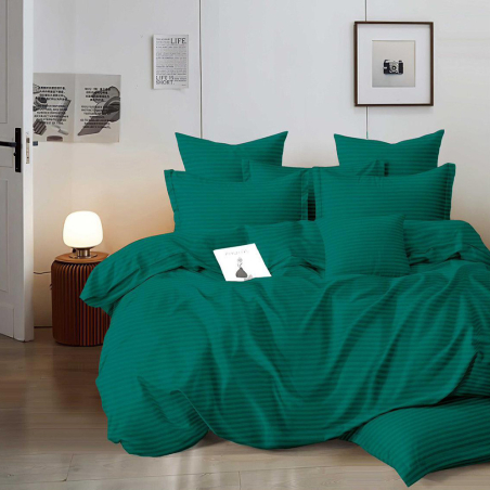 Едноцветен спален комплект от 6 части с ластик - Тъмнозелен