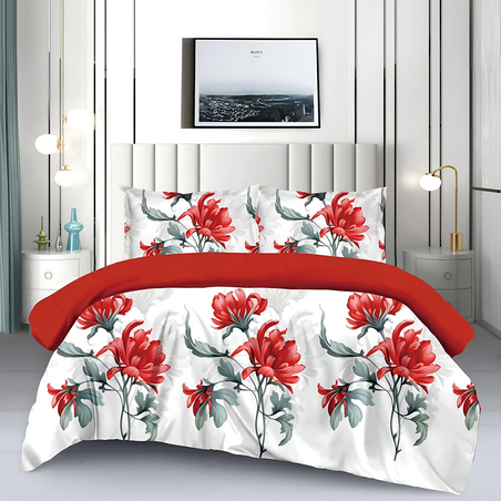 Двулицев спален комплект от 4 части без ластик (за приста) - Червено ухание