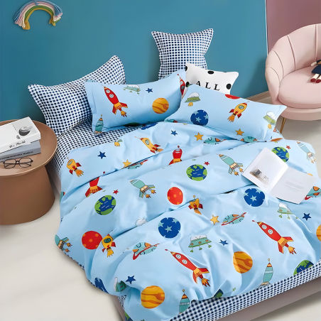 Двулицев спален комплект от 4 части без ластик (за приста) - Космос