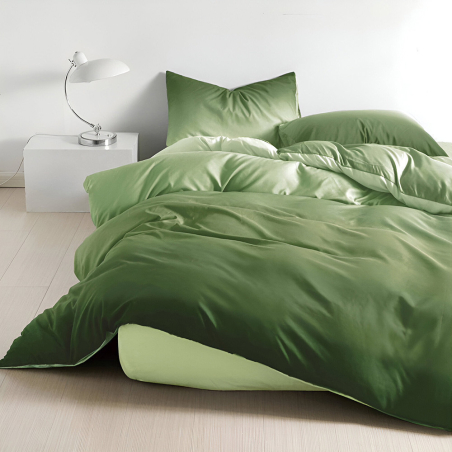 Двулицев спален комплект от 4 части с ластик (за приста) - Преливащ зелен