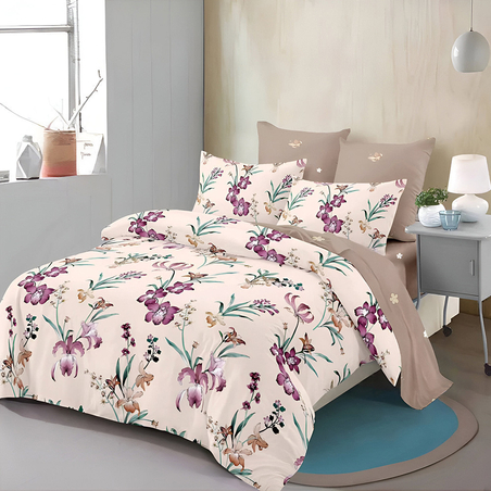 Двулицев спален комплект от 6 части без ластик - Розов блян