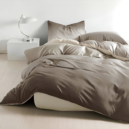 Двулицев спален комплект от 4 части без ластик - Преливащ тъмнокафяв