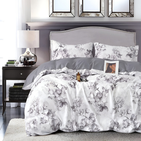 Двулицев спален комплект от 4 части без ластик (за приста) - Сив сън