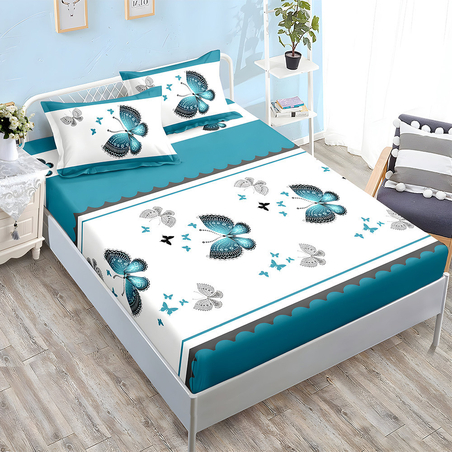 Спален комплект от 3 части с ластик - Сини пеперуди