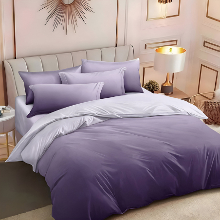 Двулицев спален комплект от 6 части с ластик - Преливащ лилав