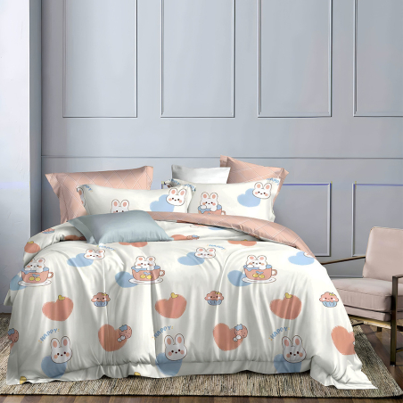 Двулицев спален комплект от 4 части без ластик (за приста) - Хепи