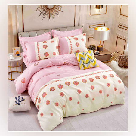 Двулицев спален комплект от 4 части без ластик (за приста) - Розови сънища