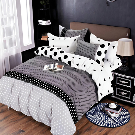 Двулицев спален комплект от 6 части с ластик - Полка дот