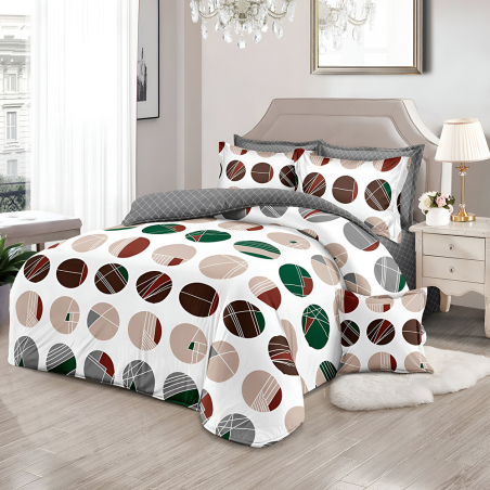 Двулицев спален комплект от 6 части с ластик - Цветни кръгове