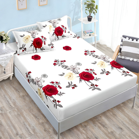 Спален комплект от 3 части с ластик - Пламък от рози