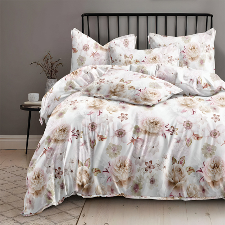 Двулицев спален комплект от 4 части без ластик - Крем от рози