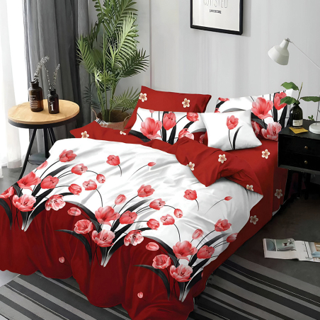 Двулицев спален комплект от 6 части с ластик - Макове