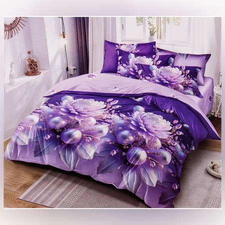Двулицев спален комплект от 6 части без ластик - Лилава магия
