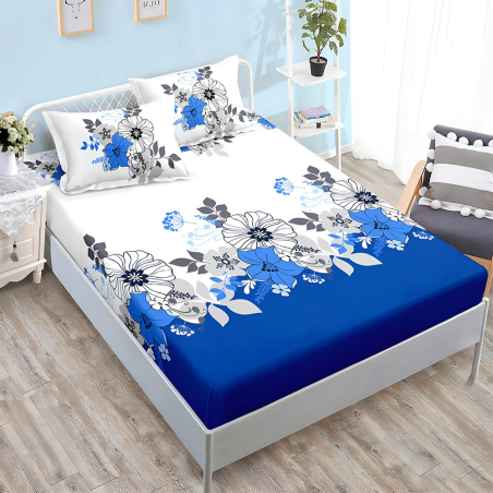 Спален комплект от 3 части с ластик - Синьо лято