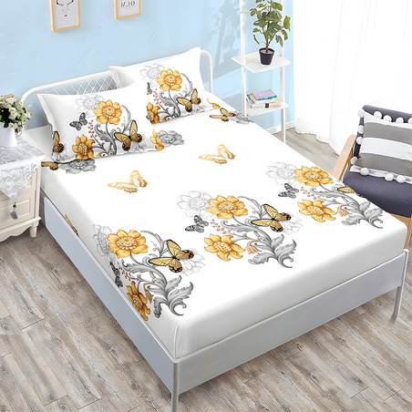 Спален комплект от 3 части с ластик - Цветя и пеперуди