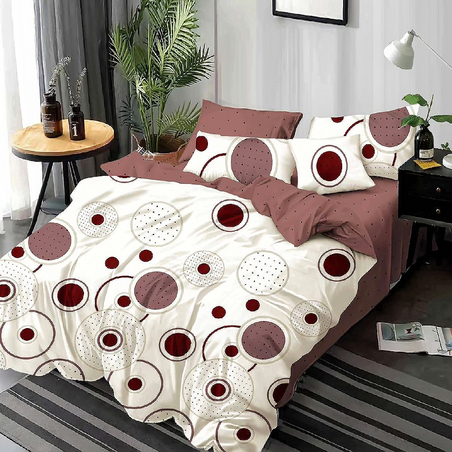 Двулицев спален комплект от 6 части без ластик - Червено вино