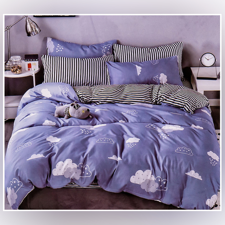 Двулицев спален комплект от 4 части без ластик - Лилави сънища
