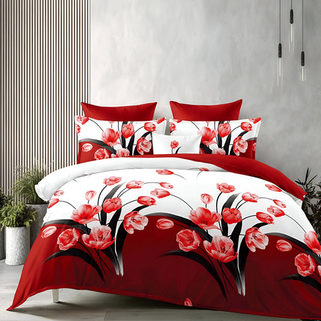 Двулицев спален комплект от 6 части без ластик - Макове